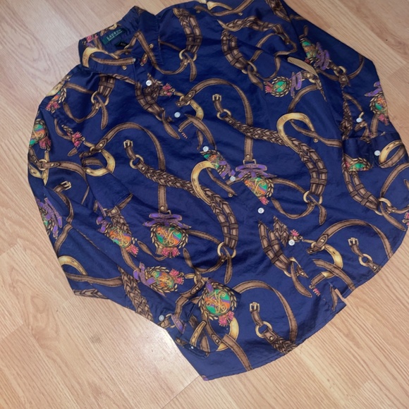 Lauren Ralph Lauren Navy Blue Western Print long Sleeve Button Up Shirt Size 1X - Picture 4 of 7